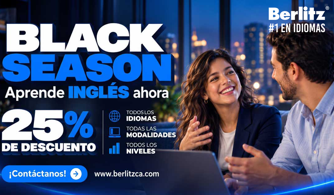 Promoción Black Friday Berlitz con descuentos en cursos de inglés y otros idiomas para adultos, niños y jóvenes.